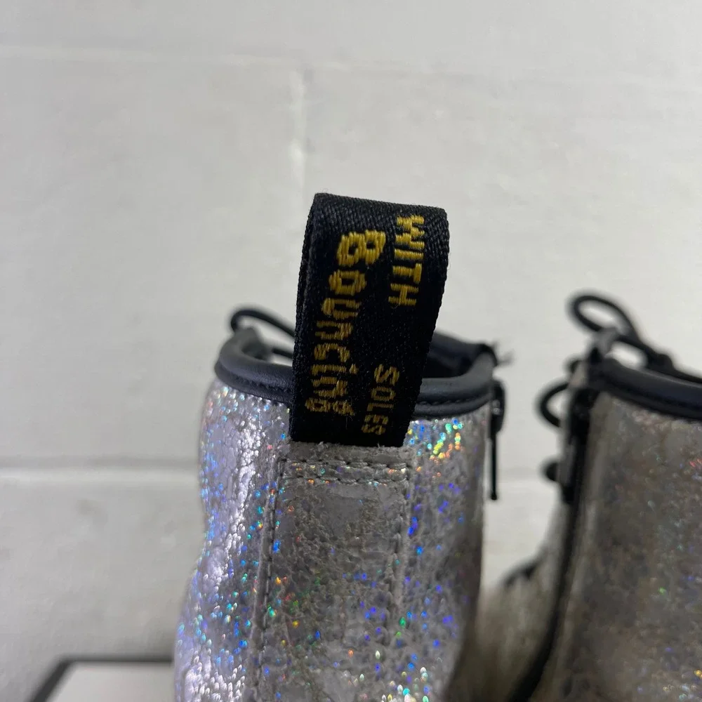 Dr. Martens 1460 J Glitter Silver Ankle Boots Size Zipper Kids‎ Size 3 US/2 UK